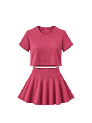 Conjunto Waffle Mujer – Blusa + Falda Short