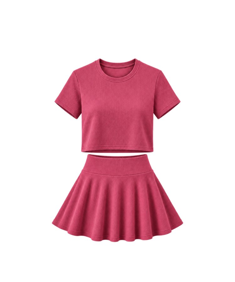 Conjunto Waffle Mujer – Blusa + Falda Short
